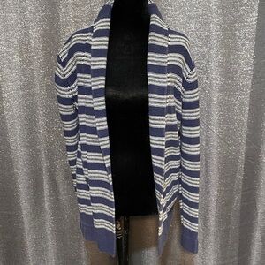 Lands' End Classic Navy and Cream Striped Cardigan